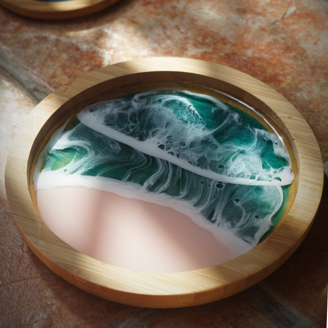 Wooden Circle Seascape Trinket Tray